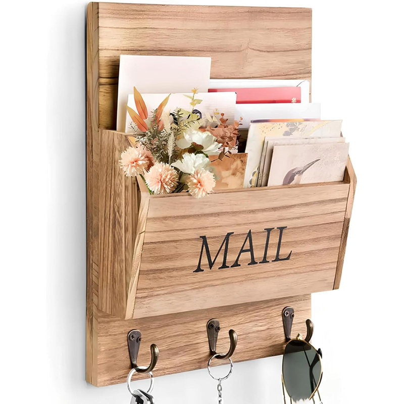 Wood Wall Organizer with Mail Storage