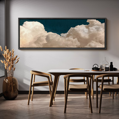 Navy Clouds Relaxing Calm Minimalist Artwork Wall Pictures Living Room Decor