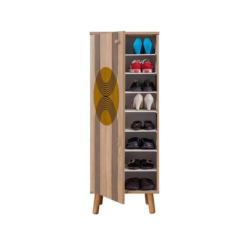 Modern Shoe Cabinet with Solid Wood Legs & Handles, Sonomo Color, 19.7 x 53.1 x 15.0 inches | 100% Melamine Coated Chipboard, UV Coating, Multiple Shelves | Stylish & Functional Storage Solution for Entryway & Hallway