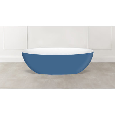 Barcelona Painted 70-1/4" x 33-5/8" Freestanding Soaking Bathtub In Volcanic Limestone With Overflow Hole