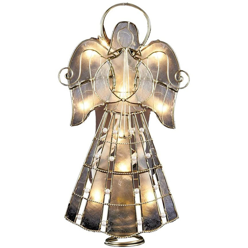 Gold Capiz Angel Tree Topper with Pearls and Lights