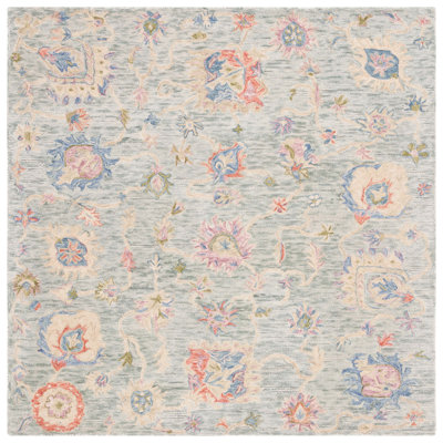 Tapis floral beige en coton touffeté à la main Metro