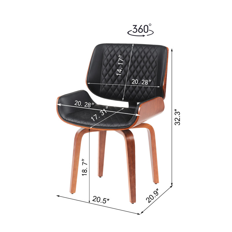 Fauteuil ergonomique pivotant de style Mid-Century à 360 degrés, revêtu de cuir d'unité centrale, coutures à losanges beiges, bois gris brun pour la cuisine