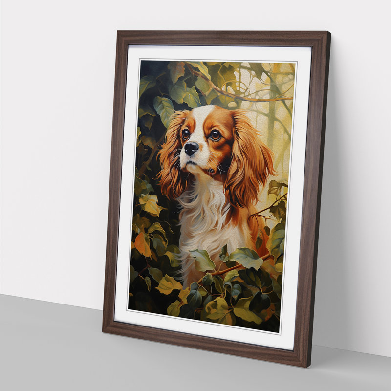 Cavalier King Charles Spaniel Hard Edge No.3 - Single Picture Frame Print on Wood, 46cm H x 34cm W x 2cm D, Walnut Framed