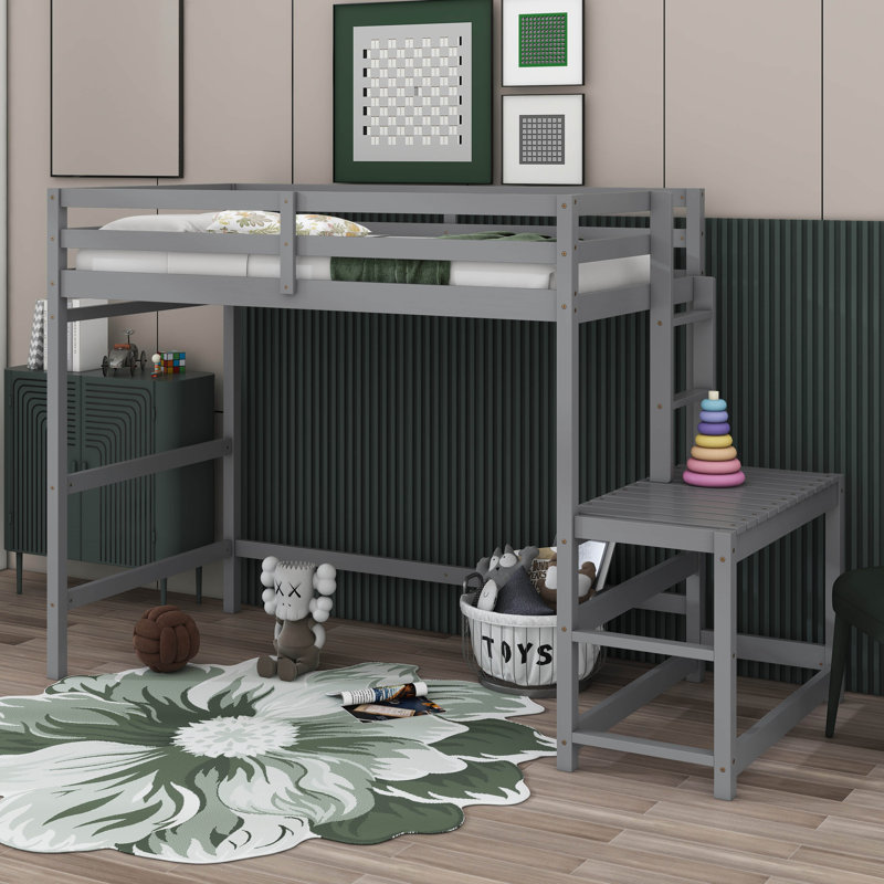 Lit mezzanine simple avec plateforme à échelle, gris