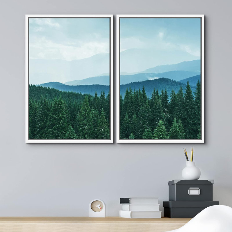 "Blue Mountain Range Green Forest Trees", impression de paysage sur toile, 2 pièces, H 36 po x l 48 po x P 1,5 po