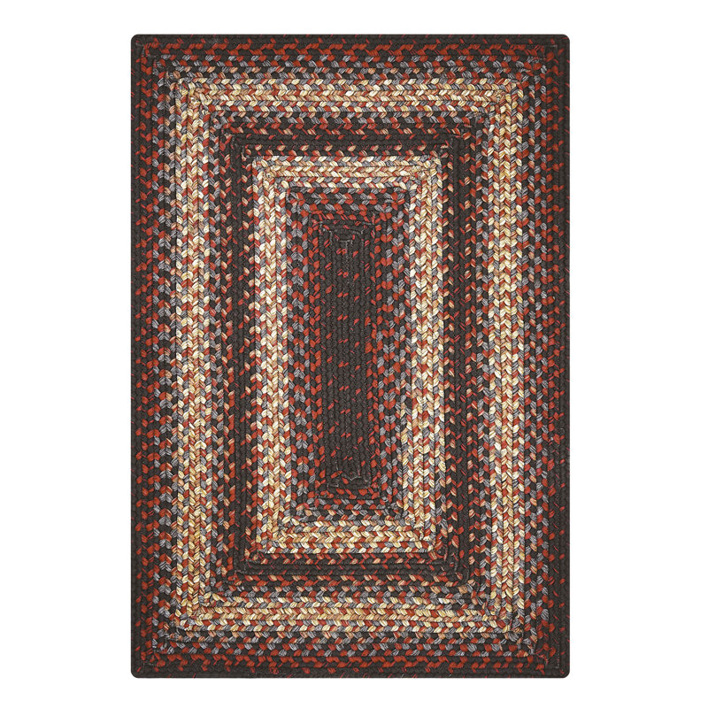  Tapis tressé gris, crème, noir et rouge lavable pour l'intérieur et l'extérieur, Rectangle de 5 pi x 8 pi