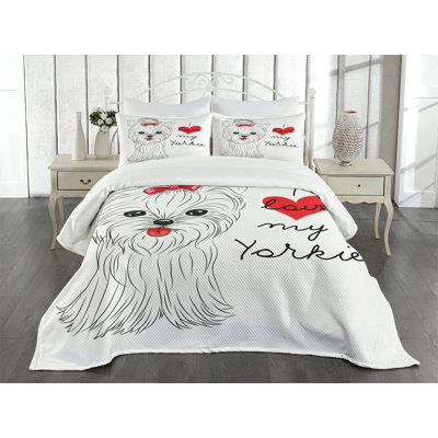 Ambesonne Yorkie Bedspread I Love My Yorkie Terrier Black White Red