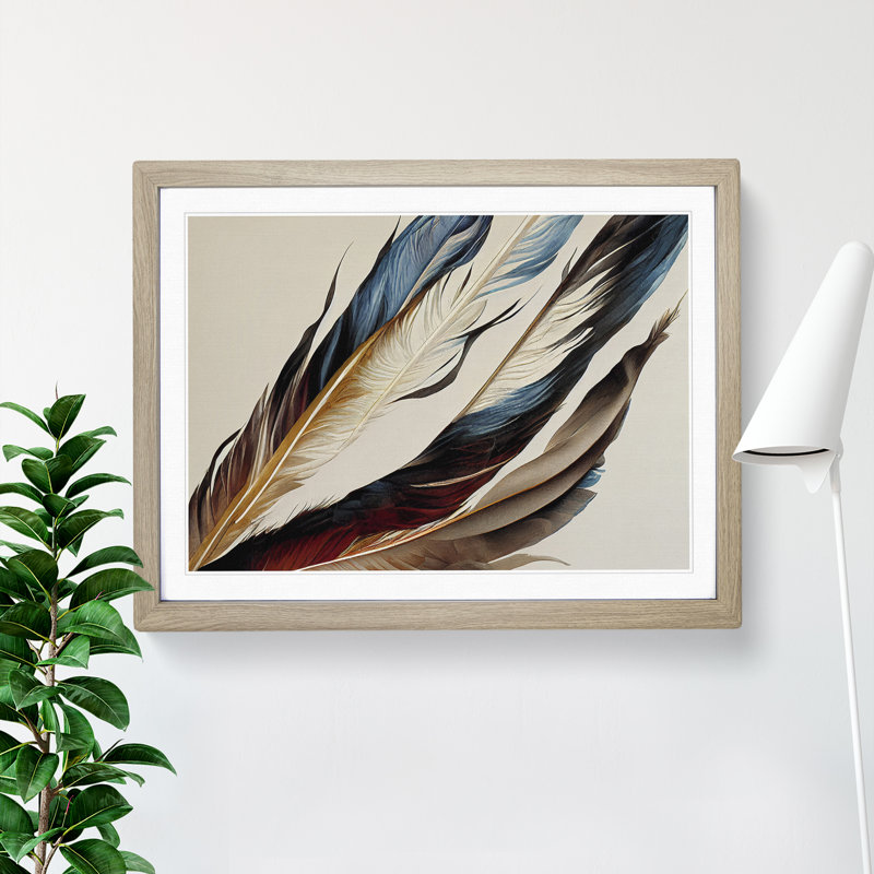Beauteous Bird Feathers - Framed Print, 25cm H x 34cm W x 2cm D, Oak
