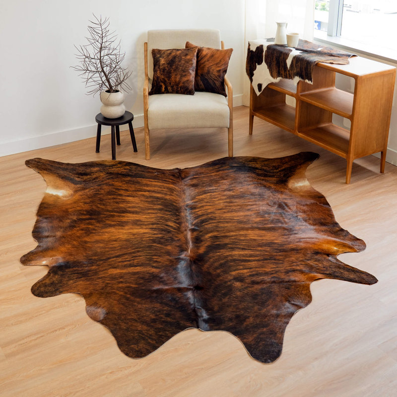Tapis en cuir de vache Gwin Brindle, Rectangle 6 pi x 5 pi