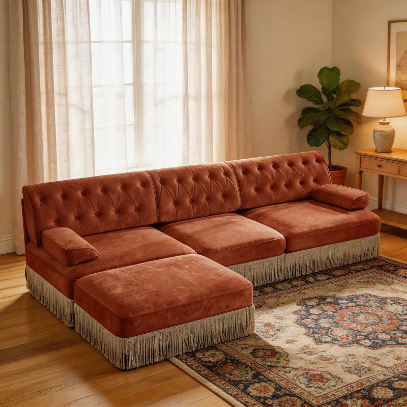 Canapé modulaire en velours 3 places Cloud, Brun rouge