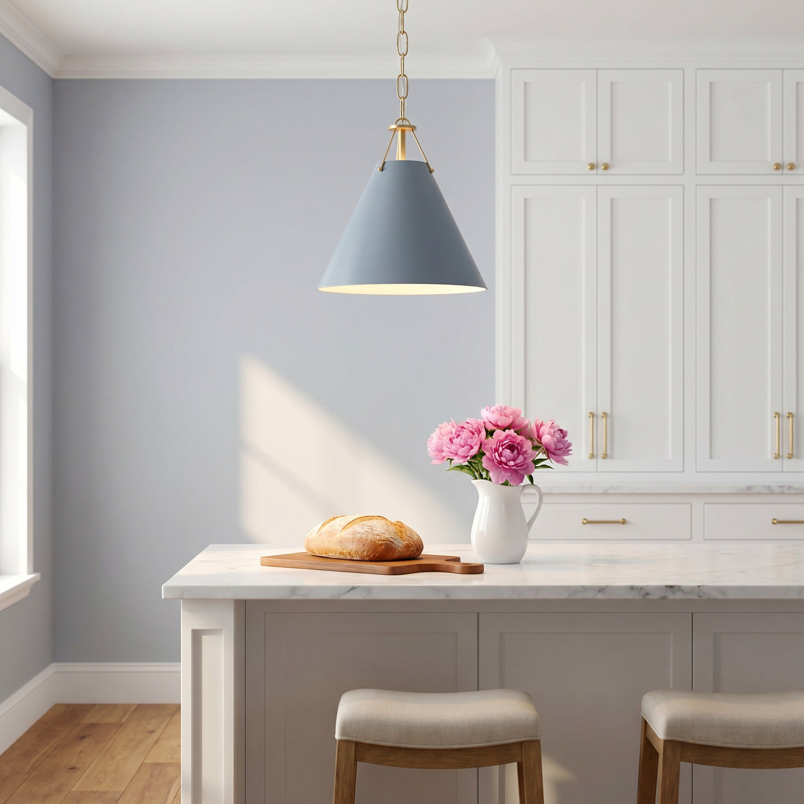 Kinston Dimmable Single Light Pendant, Blue, Gold