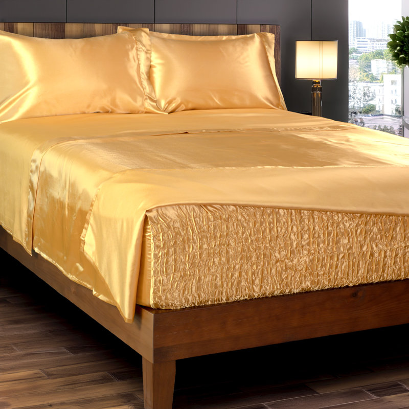 Smooth Satin BedTite Tight Grip Sheet Set, California King, Gold