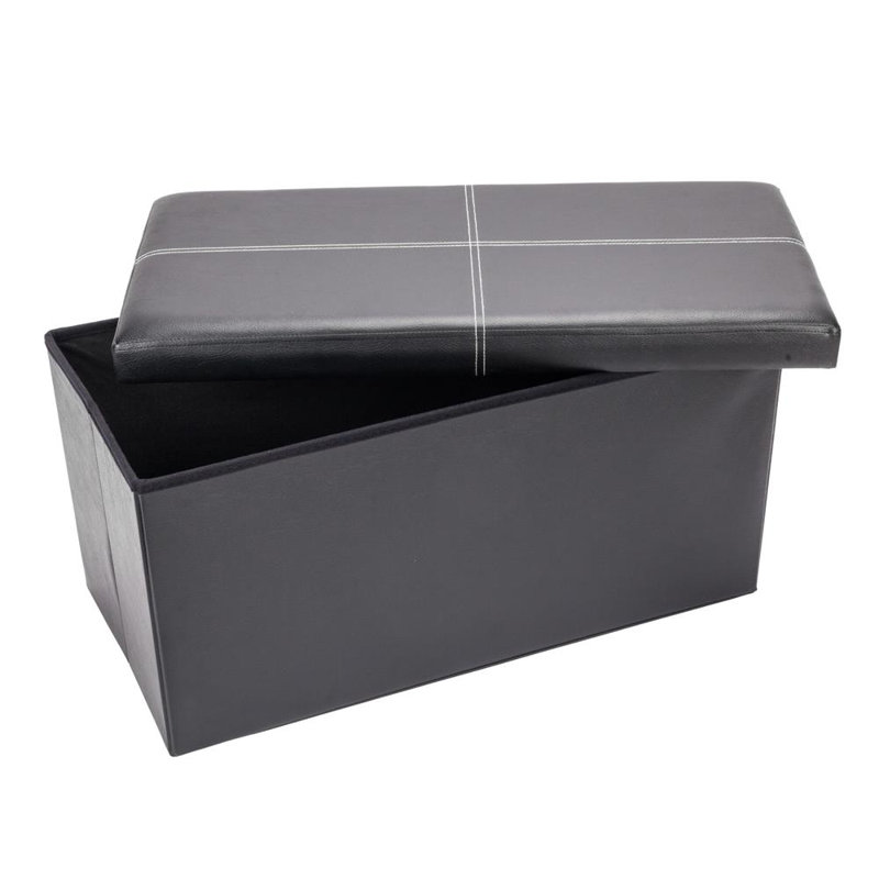 Boîte cubique avec rangement et repose-pieds, Similicuir noir