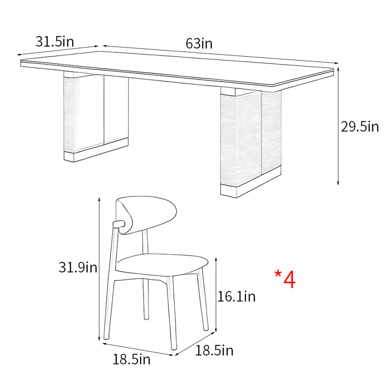 Simple retro style rectangular dining table sets, 29.5"H x 63"L x 31.5"W