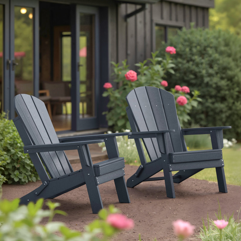 Aulika HDPE Plastic Weather-Resistant Adirondack Chair (Set of 2), Gray