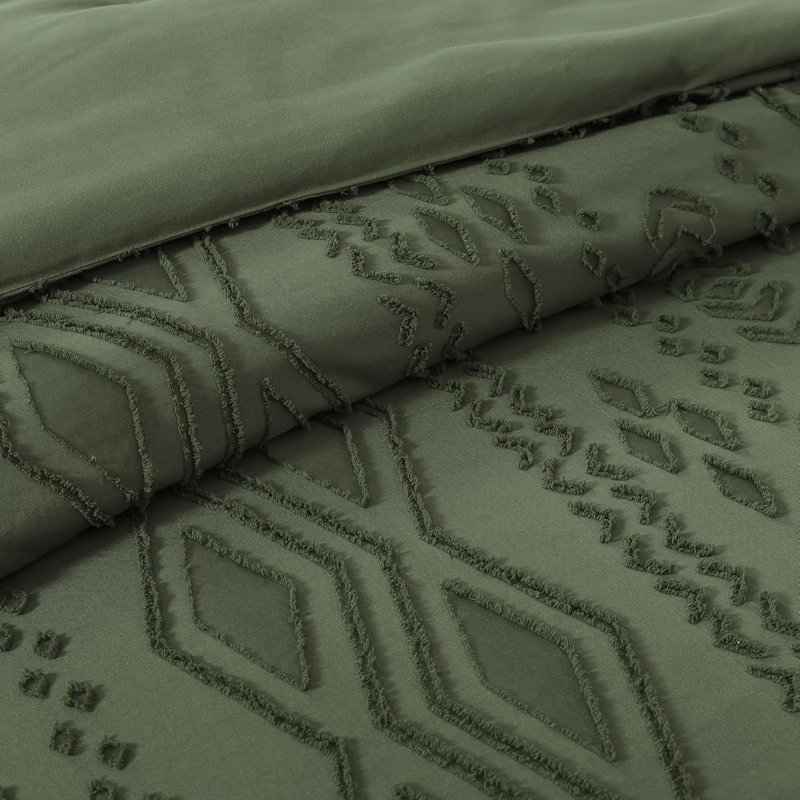 Tufted Geometric Diamond Boho Comforter Bedding Set, Complete Queen Size Bed Set with Sheet and Sham for Sophisticated Bedroom Decor