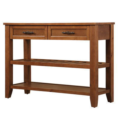 Solid Wood Console Table With 2 Storage Drawers & Tier Open Shelves, Mid-Century Buffet Sideboard For Living Room, Kitchen, Dining Entryway, Hallway, Brown Look, Dining,