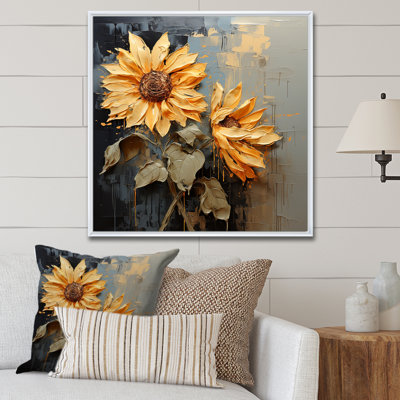 Tournesols aux tons gris orageux, impression sur toile