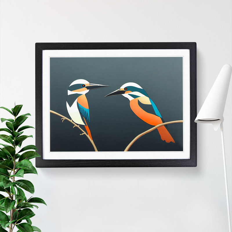 Abstract Kingfisher Birds - Framed Print, Black, 46cm H x 64cm W x 2cm D
