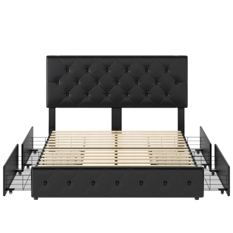 Upholstered Storage Bed, Black, Queen