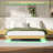 Floating Bed Frame For King Bed, Oak, Wave Curve Wood Texture, Led Lighting, Metal Frame, Invisible Suspension, Weight - Supported Design Oak Colored Structure, No Box Spring, Immersive Lighting-1828002023-1828002020