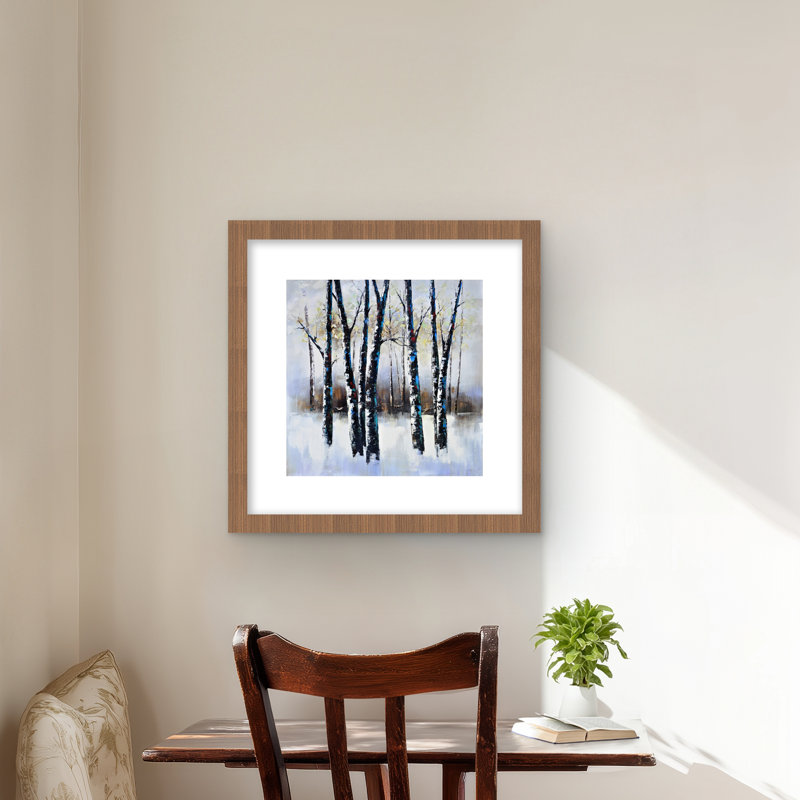 Frosted Trees - Blue Landscape, impression encadrée avec passe-partout