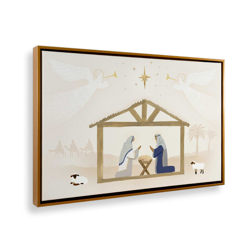 Impression de la crèche de la Sainte Nuit, Cadre doré, H 8,75 po x l 12,75 po x P 1,75 po