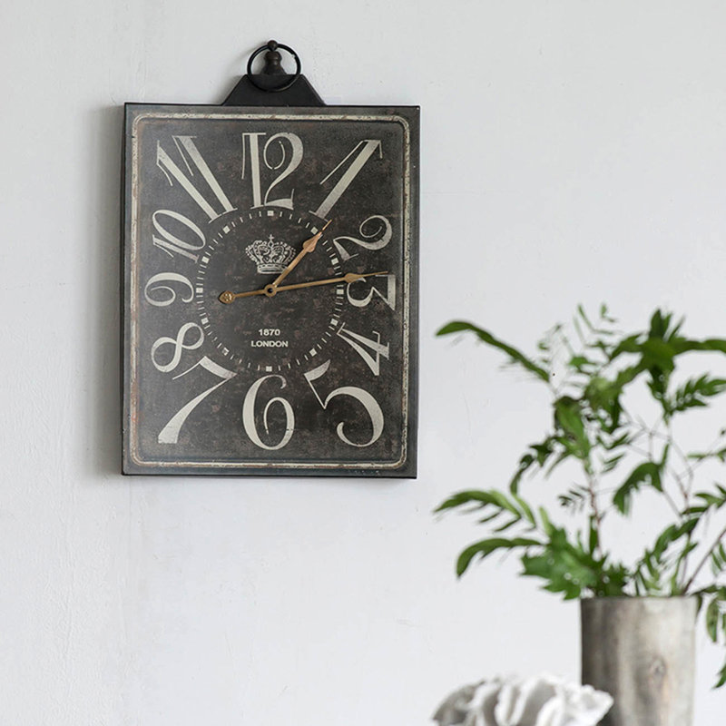 RaNesha Thaddeus Vintage-Styled Rectangular Wall Clock - 15.8x2x25.6" - Antique black/White