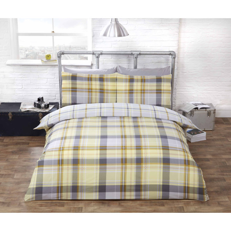 Gore Polyester Duvet Cover with Pillowcases, Kingsize - 2 Standard Pillowcases, Yellow/Grey/Pearl