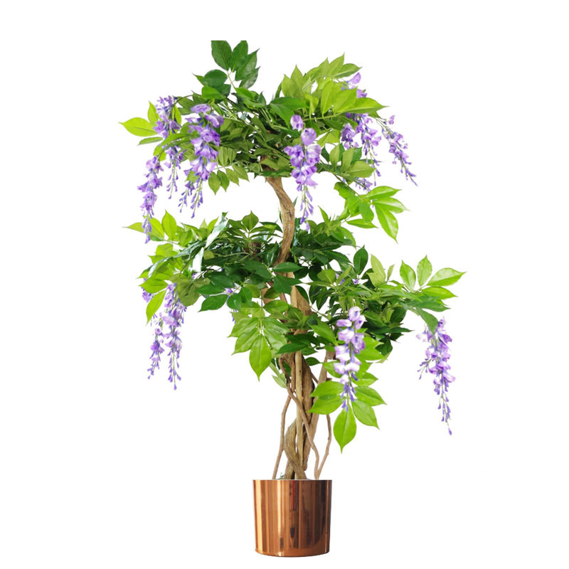 110cm Faux Flowering Tree in Metal Planter, Silver