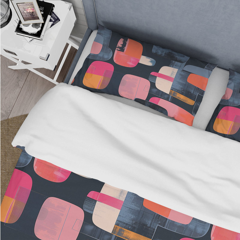 Ensemble de housse de couette rose et bleu Midcentury Geometric Shapes - Midcentury Colours