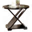 Table basse d'appoint de style contemporain avec base unique en forme de croix et plateau en verre de 5 mm soutenu par une structure en bois massif au fini espresso