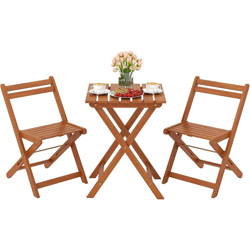 Ensemble bistro 3 pièces en bois massif avec 2 chaises pli ...