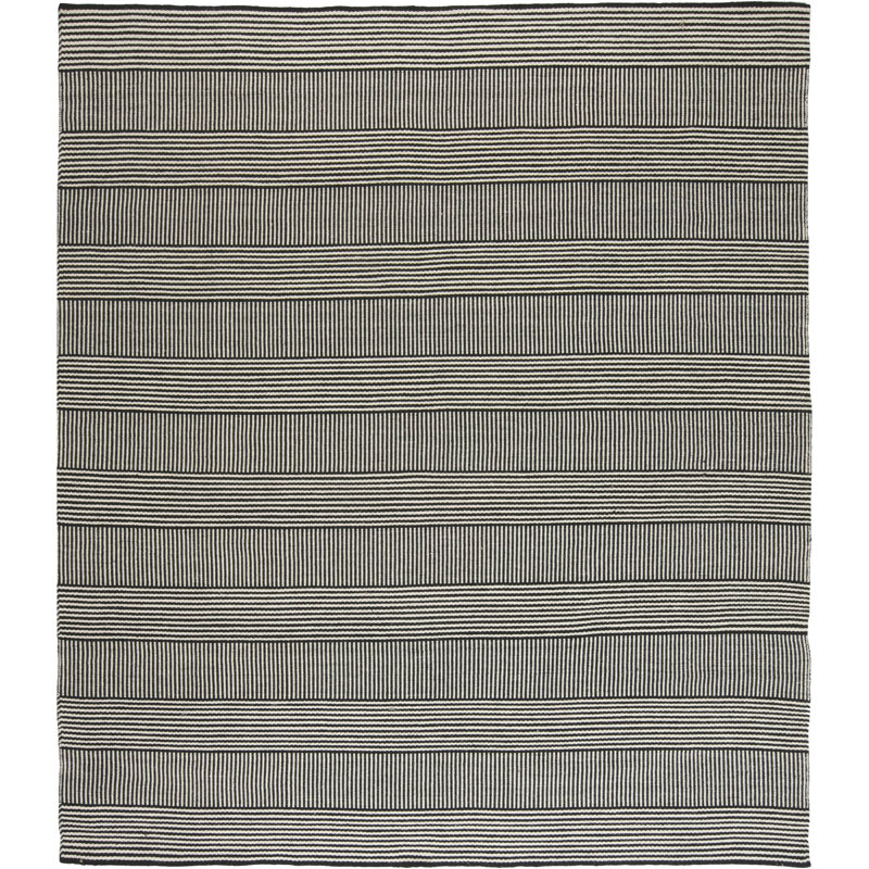Tapis en laine tissé à plat 9x10 sur mesure à rayures grises / noires