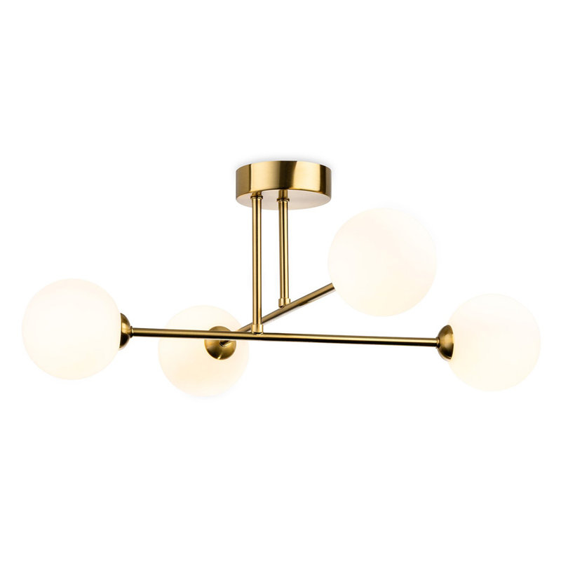Glass Flush Mount, Brushed Brass, Opal White, 4