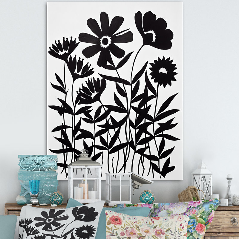 Fleurs noires et blanches IV, H 44 po x l 34 po x P 1,5 po, Toile tendue
