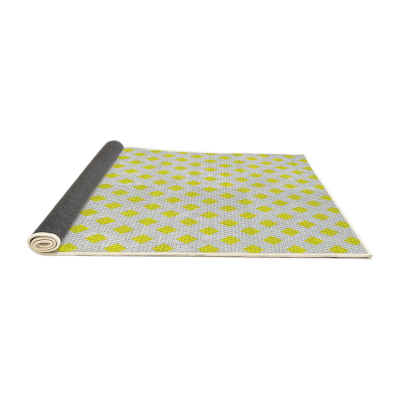 Blanc géométrique/jaune Tapis décoratif, Rond 7 pi