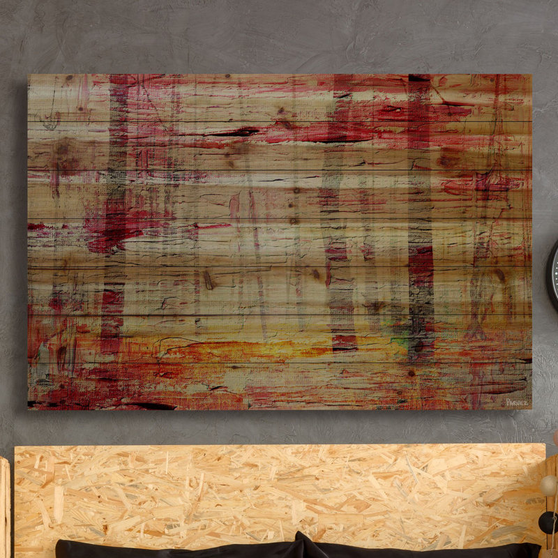 « floated red water » par parvez taj,, reproduction d’art sur bois de pin naturel, H 24 po x l 36 po x P 1,5 po