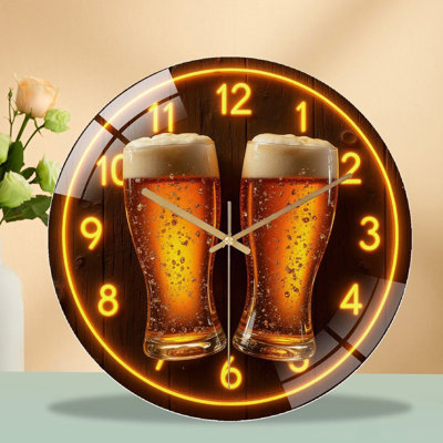 Craft Beer Glasses Wall Clock Decor Gift Art - 12'' Modern Glass Wall Clock