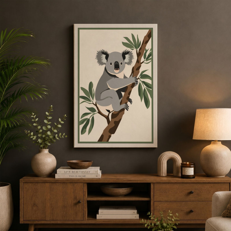 Koala in Eucalyptus Boho - Wrapped Canvas, 24x16 - 61.0 x 40.6 cm, Cream Border