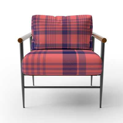 Blue Checked Tartan - Upholstered Patterned Accent Arm Chair