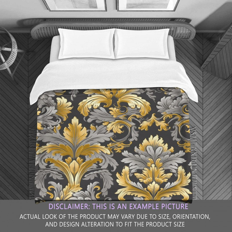 Polyester Comforter, Gold/Gray Damask, Twin Extra Long Comforter