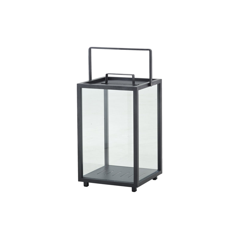 Lighthouse Aluminum/Glass Floor Lantern, Lava Gray, 21.3" H x 13" W x 13" D