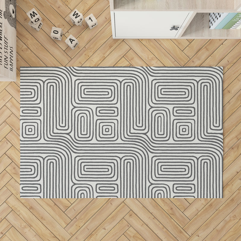 Timeless Walk Activity Mat, Rectangle 3' x 5', Ivory/Charcoal