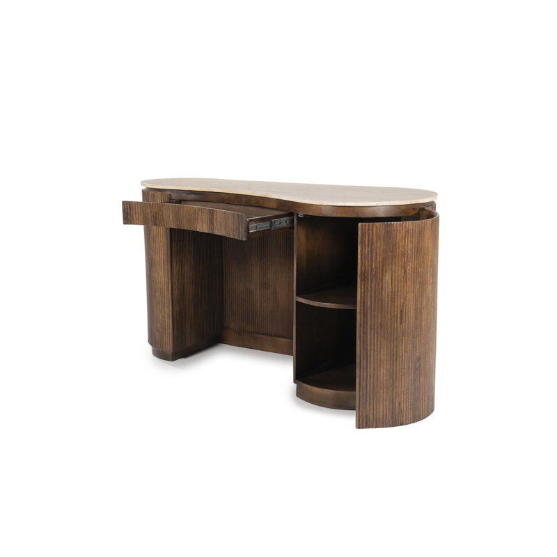 Desk Marble Computer Desk, Brown, Black