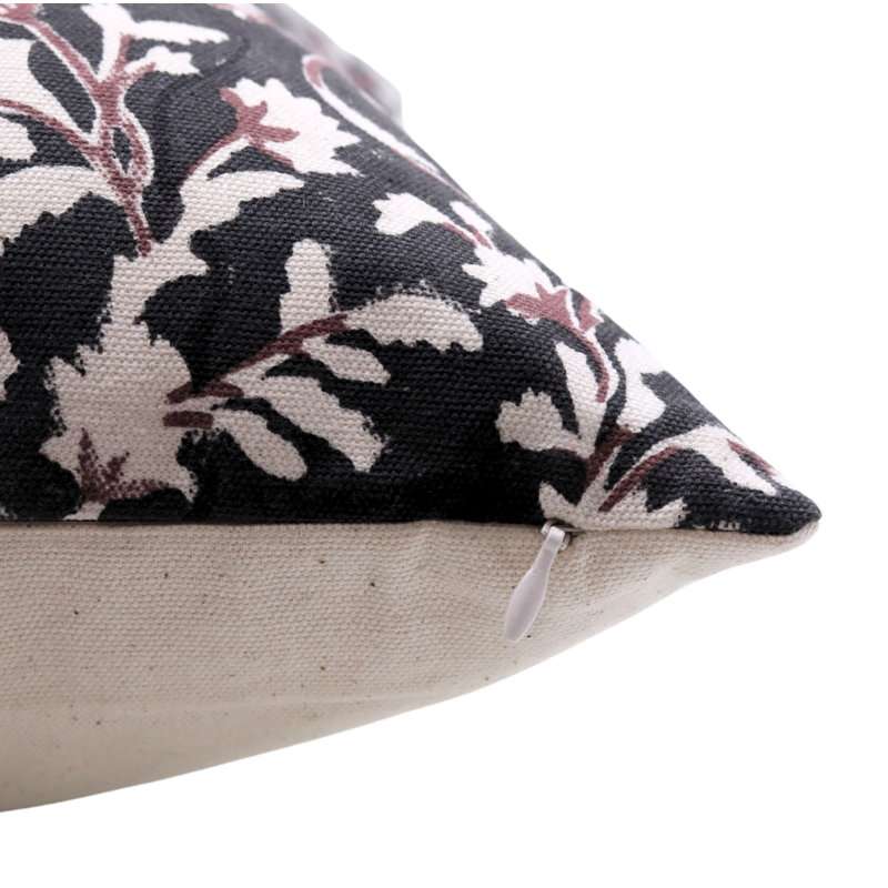 Block Print Throw Pillow Cover JALIBLKDCRectangular, Square, H 16 po x l 16 po, Brun floral 3