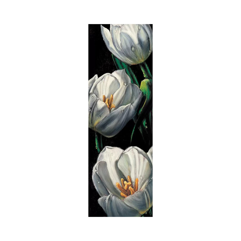 Dewdrop Tulips 1 Piece Wrapped Canvas Panoramic Painting, 30.48 cm H x 91.44 cm W x 3.175 cm D
