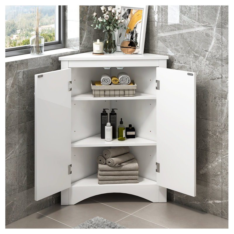  Armoire de rangement blanche triangulaire avec tablettes réglables, armoire de coin autoportante pour la salle de bain, la cuisine et la maison, conception peu encombrante