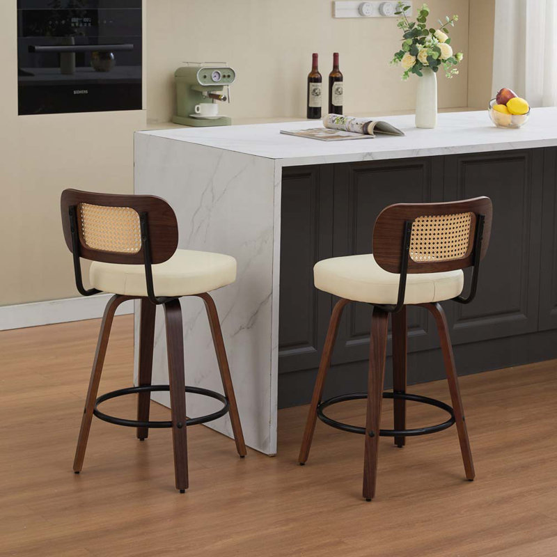 Tabourets de bar pivotants rembourrés en similicuir, Beige